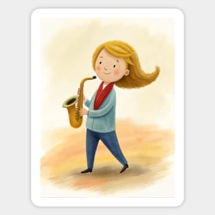 Saxaphone playing cute girl Sticker